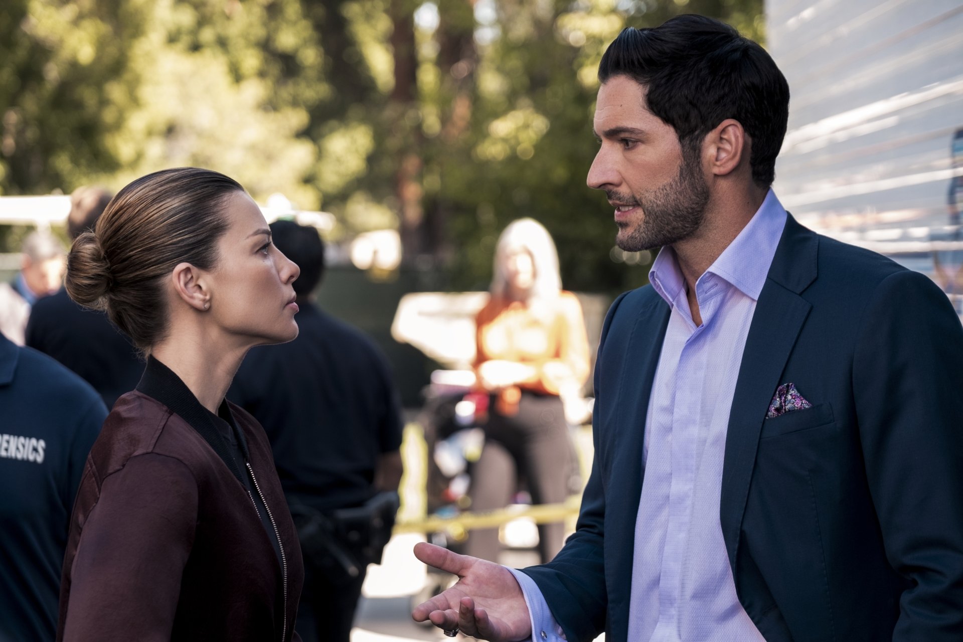 Download Tom Ellis Lucifer Morningstar Lauren German Chloe Decker TV Show Lucifer HD Wallpaper