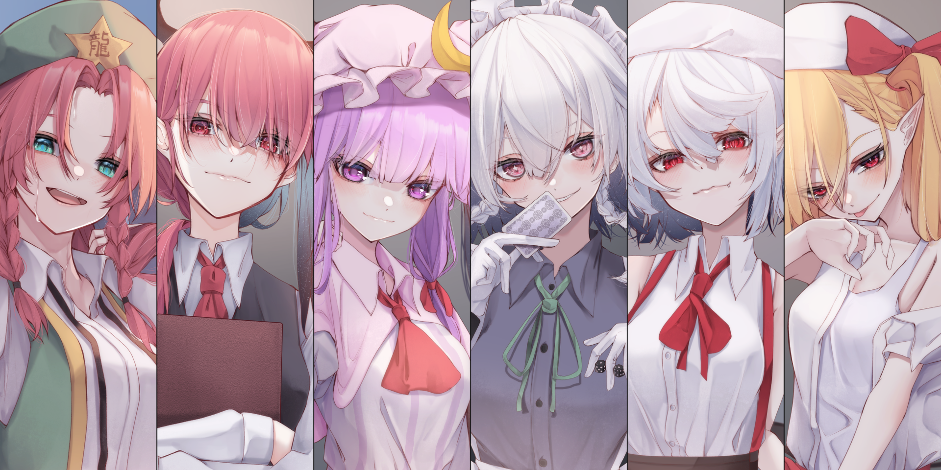 Download Flandre Scarlet Remilia Scarlet Sakuya Izayoi Patchouli Knowledge Koakuma (Touhou) Hong Meiling Anime Touhou HD Wallpaper by つね