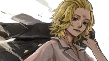 Anime-style 4K Ultra HD wallpaper featuring Mikey Manjiro Sano from Tokyo Revengers with detailed shading and dynamic pose on a PC desktop background.