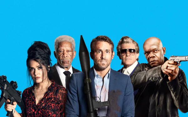 Darius Kincaid Michael Bryce Sonia Kincaid Morgan Freeman Antonio Banderas Ryan Reynolds Salma Hayek Samuel L. Jackson movie The Hitman's Wife's Bodyguard HD Desktop Wallpaper | Background Image