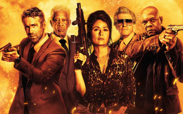 Darius Kincaid Michael Bryce Sonia Kincaid Samuel L. Jackson Salma Hayek Ryan Reynolds Morgan Freeman Antonio Banderas movie The Hitman's Wife's Bodyguard HD Desktop Wallpaper | Background Image