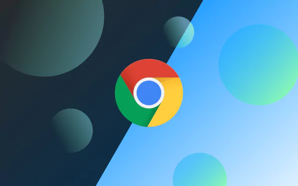 HD PC desktop wallpaper featuring the Google Chrome logo centered against a split background with dark and light blue circular gradient elements.