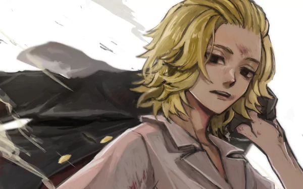 Anime-style 4K Ultra HD wallpaper featuring Mikey Manjiro Sano from Tokyo Revengers with detailed shading and dynamic pose on a PC desktop background.