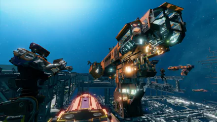 HD wallpaper of a dynamic Starbase scene with spacecrafts and space station structures for desktop backgrounds.