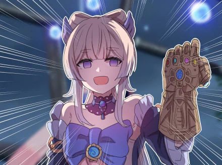 HD PC desktop wallpaper of Sangonomiya Kokomi from the video game Genshin Impact, anime-style portrait with a jeweled gauntlet and radiant motion effects.