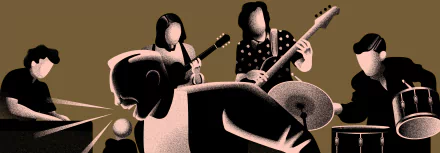 HD wallpaper featuring Durand Jones & The Indications, showcasing an energetic band performance with a singer and musicians passionately playing their instruments.