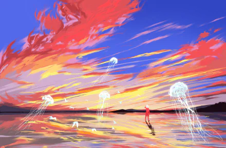 sky jellyfish Anime boy anime boy Sky Anime HD Desktop Wallpaper | Background Image