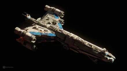 Sci Fi Star Wars HD PC desktop wallpaper showing a detailed starship with blue markings and engine pods drifting against a black space background.