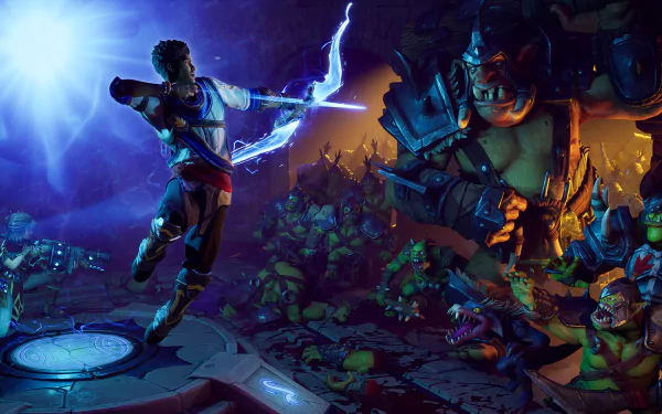 Orcs Must Die! 3 HD wallpaper featuring a hero battling orcs with magical powers for a dynamic desktop background.