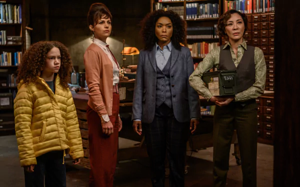 Carla Gugino Angela Bassett Michelle Yeoh Chloe Coleman movie Gunpowder Milkshake HD Desktop Wallpaper | Background Image