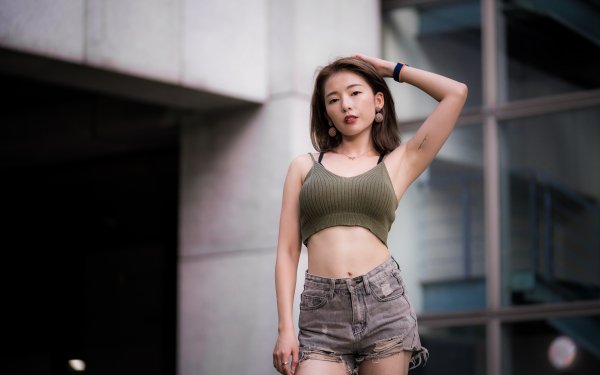 Women Asian Model Brunette Shorts Depth Of Field HD Wallpaper | Background Image