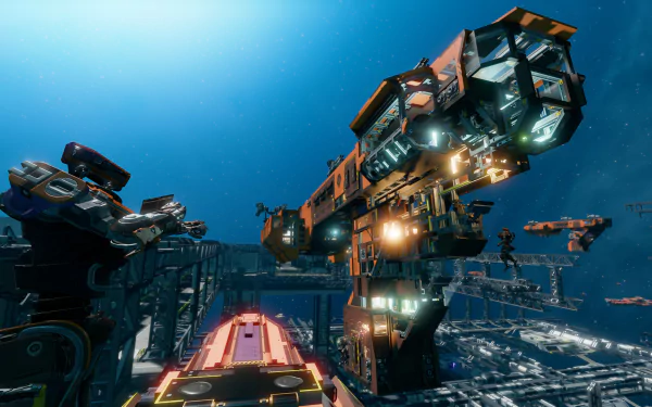 HD wallpaper of a dynamic Starbase scene with spacecrafts and space station structures for desktop backgrounds.