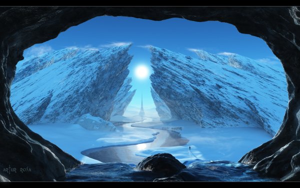 Fantasía Paisaje Hielo Snow Invierno Cueva Chorro Fondo de pantalla HD | Fondo de Escritorio