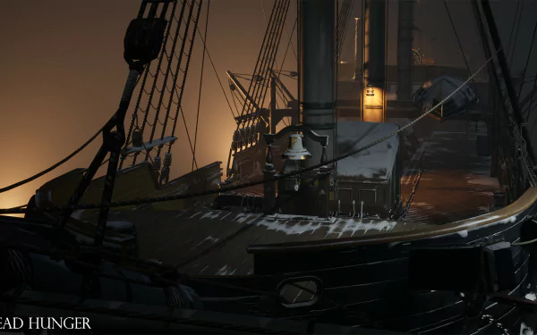HD desktop wallpaper of Dread Hunger game with a ship deck view at dusk.
