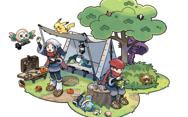 Video Game Pokémon Legends: Arceus Pokémon Akari Rei Pikachu Rowlet Oshawott Bidoof Cyndaquil Starly Shinx HD Wallpaper | Background Image