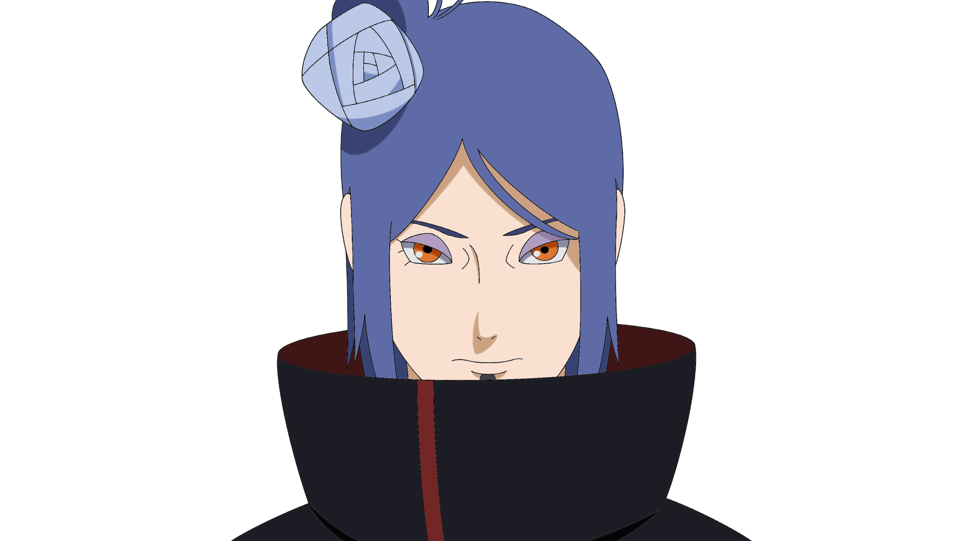 HD PC desktop wallpaper featuring Konan from the anime Naruto, showcasing her distinct blue hair, orange eyes, and signature paper flower accessory.