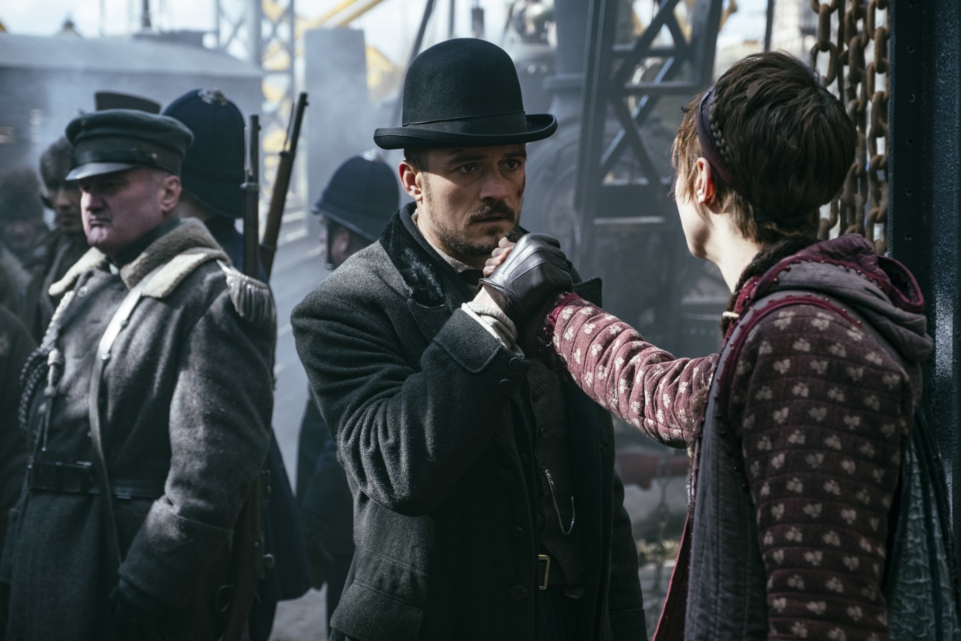 Download Vignette Stonemoss Rycroft Philostrate Cara Delevingne Orlando Bloom TV Show Carnival Row 4k Ultra HD Wallpaper