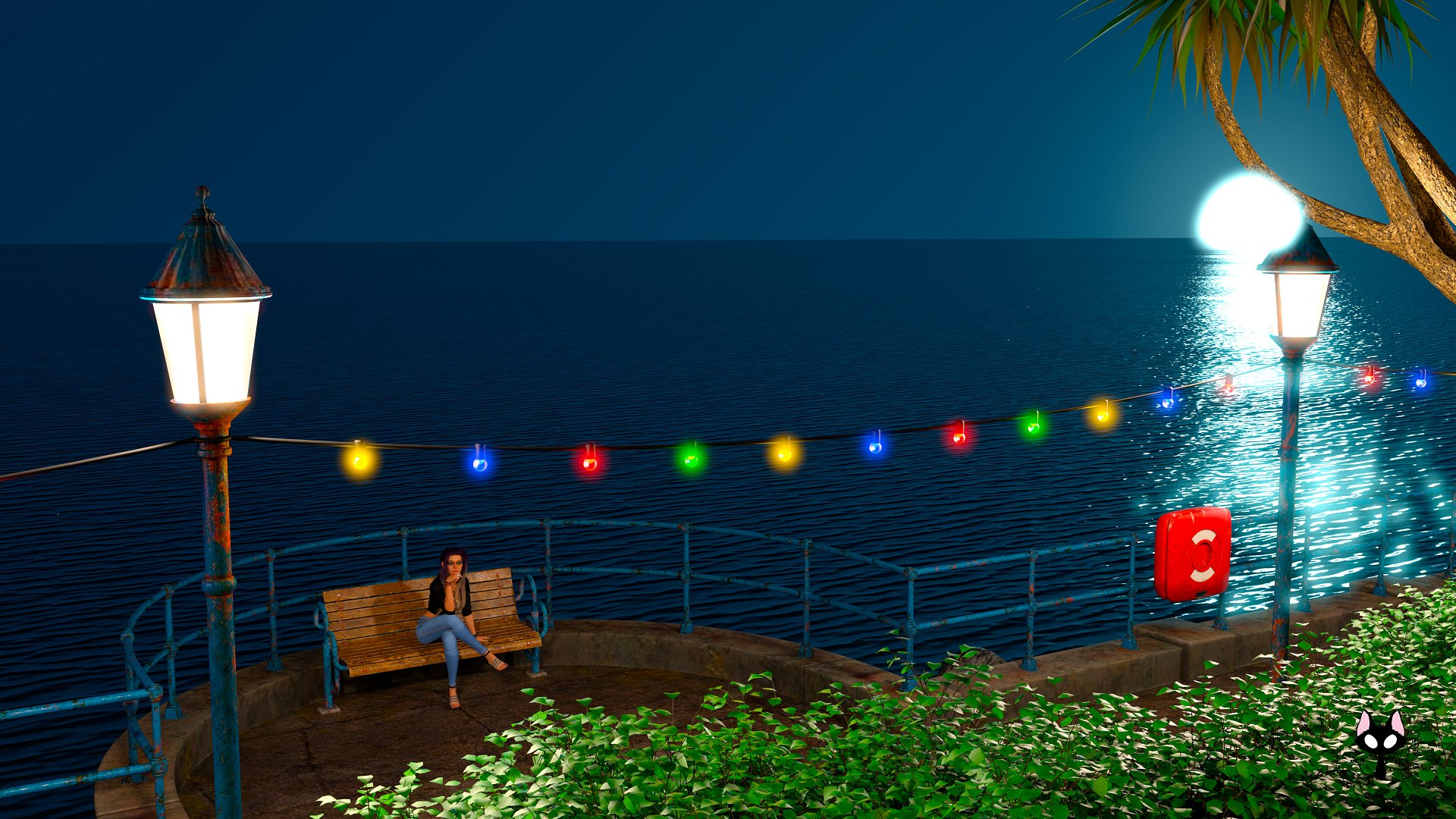 Download Night Moon Sea Woman Artistic HD Wallpaper by Disrupsion