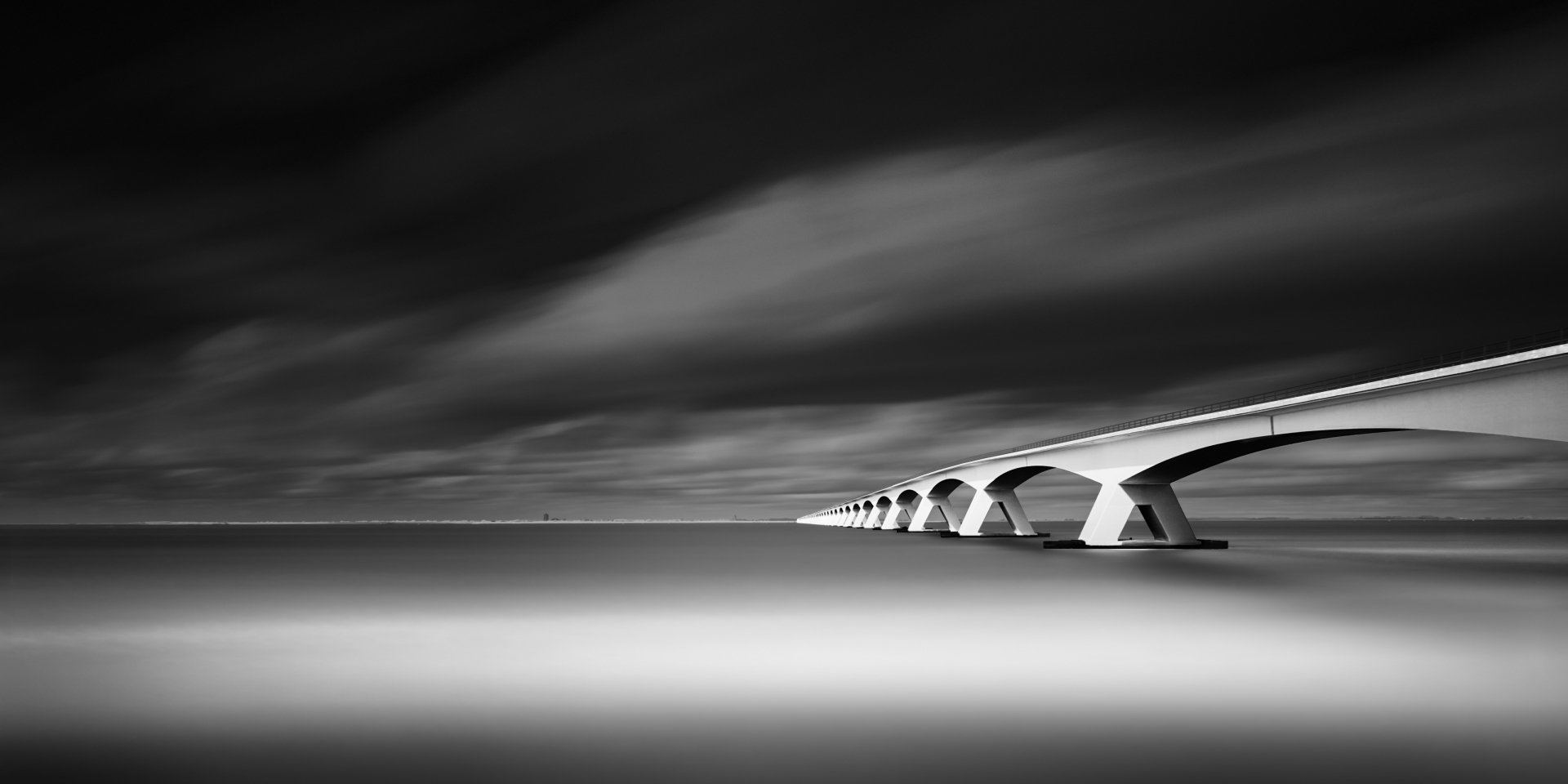 Download Black & White Netherlands Zeeland Bridge Man Made Bridge 4k Ultra HD Wallpaper by Mabry Campbell