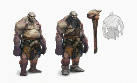 Pathfinder: Wrath of the Righteous HD desktop wallpaper featuring detailed character design of a hulking ogre with a club.