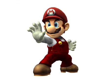HD wallpaper featuring Mario, the iconic character from the video game Super Smash Bros. Brawl, striking a dynamic pose with an outstretched hand.
