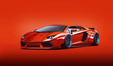 A striking Lamborghini Aventador LP 700-4 in bright orange, showcased against a vibrant red background, displayed as a high-definition desktop wallpaper.