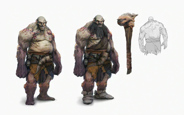 Pathfinder: Wrath of the Righteous HD desktop wallpaper featuring detailed character design of a hulking ogre with a club.