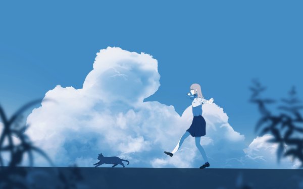Anime Girl Cat Cloud HD Wallpaper | Background Image