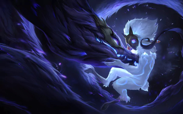 HD PC desktop wallpaper featuring Kindred from League of Legends in a dark, mystical scene, also linked to the video game Legends of Runeterra.