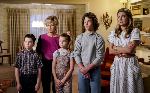 Constance Tucker Annie Potts George Cooper Jr. Montana Jordan Mary Cooper Zoe Perry Missy Cooper Raegan Revord Sheldon Cooper Iain Armitage TV Show Young Sheldon HD Desktop Wallpaper | Background Image
