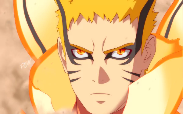 Baryon Mode Naruto Uzumaki from Boruto, intense glowing eyes and fox cloak, fierce anime portrait — 2K Quad HD PC desktop wallpaper and background.