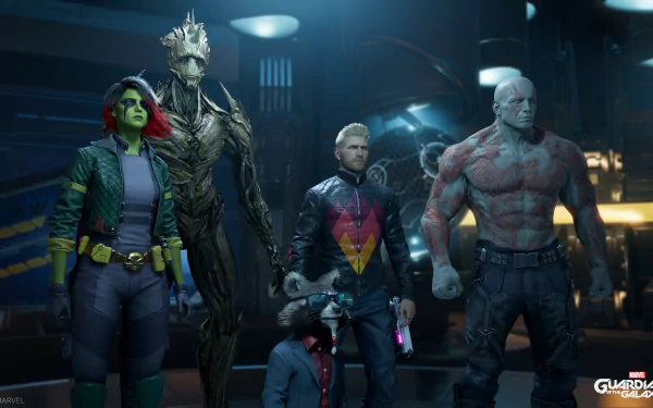 Rocket Raccoon Drax The Destroyer Groot Gamora video game Marvel's Guardians of the Galaxy HD Desktop Wallpaper | Background Image
