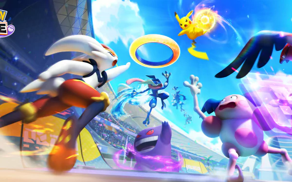 Gengar (Pokémon) Cinderace (Pokémon) Greninja (Pokémon) Mr. Mime (Pokémon) Pikachu video game Pokémon UNITE HD Desktop Wallpaper | Background Image