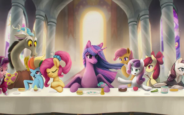 The Last Supper Big Macintosh Applejack (My Little Pony) Rarity (My Little Pony) Sweetie Belle Apple Bloom Scootaloo (My Little Pony) Spike (My Little Pony) Pinkie Pie Starlight Glimmer Discord (My Little Pony) Rainbow Dash Fluttershy (My Little Pony) Twilight Sparkle TV Show My Little Pony: Friendship Is Magic HD Desktop Wallpaper | Background Image