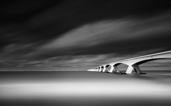 Man Made Bridge Bridges Zeeland Bridge Netherlands Black & White HD Wallpaper | Background Image