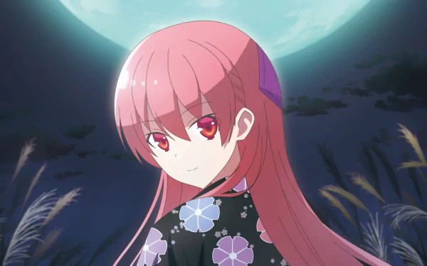 Tsukasa Yuzaki from TONIKAWA: Over the Moon For You stands under a glowing full moon with a serene night sky in this HD anime PC desktop wallpaper.