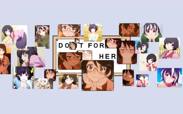 HD PC desktop wallpaper featuring Tsubasa Hanekawa from the Monogatari series in various expressive anime-style scenes.