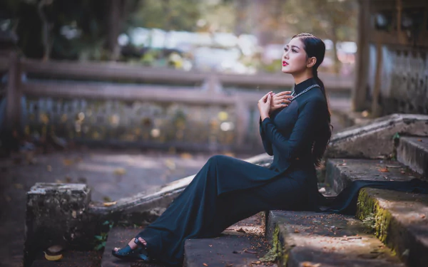 black dress woman asian HD Desktop Wallpaper | Background Image