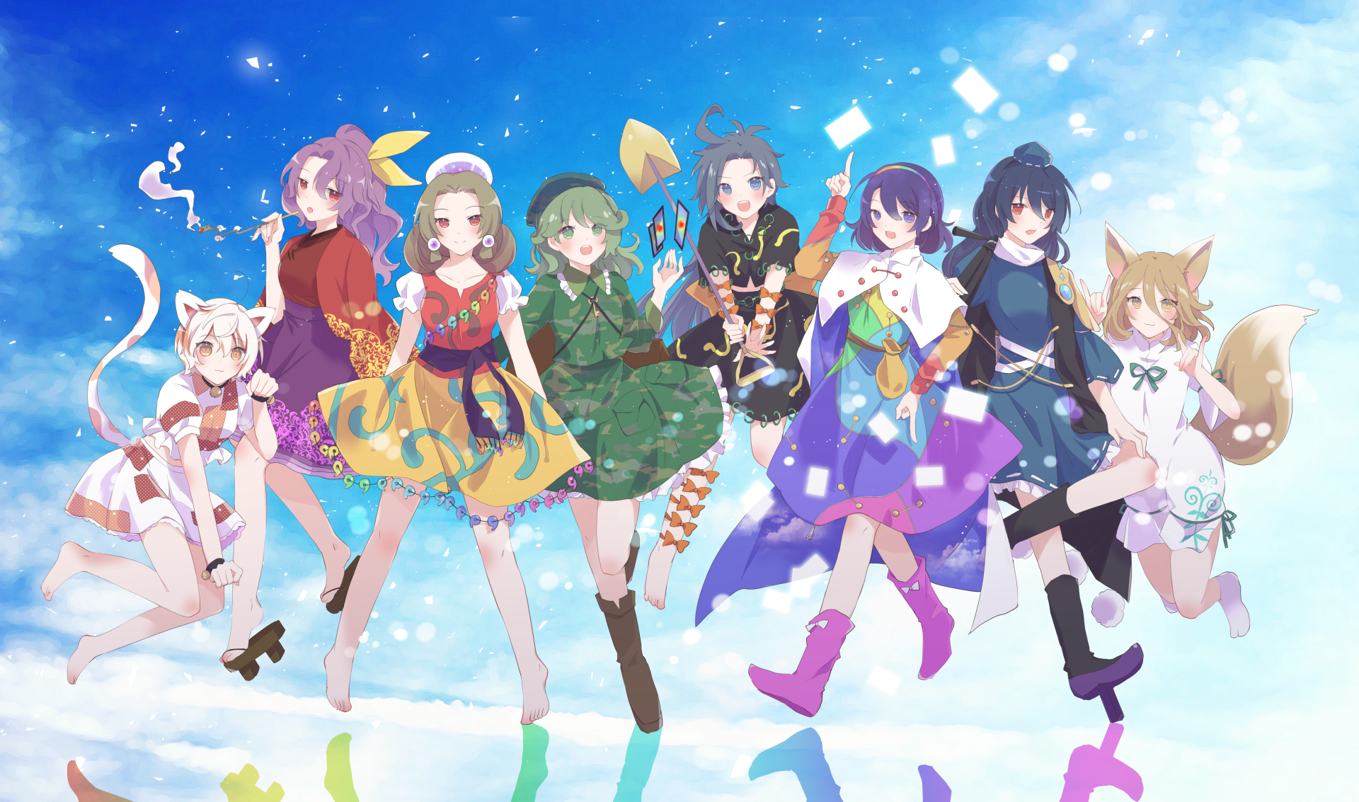 Download Takane Yamashiro Komakusa Sannyo Momoyo Himemushi Megumu Hanemura Tsukasa Kudamaki Chimata Tenkyuu Misumaru Tamatsukuri Goutokuji Mike Anime Touhou 4k Ultra HD Wallpaper