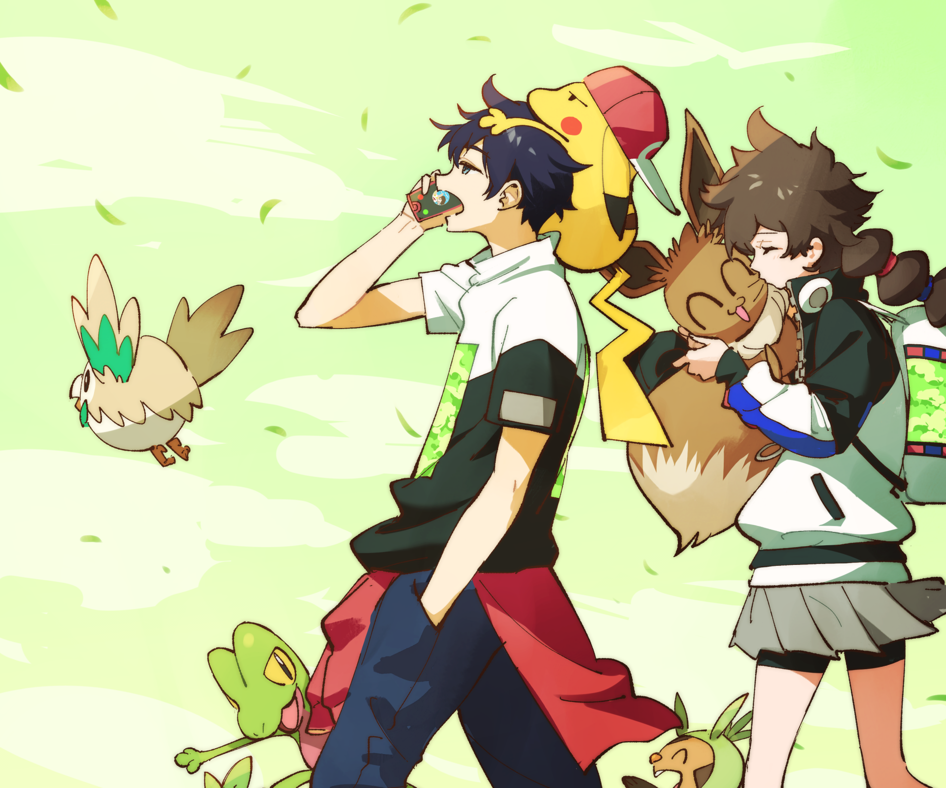 Download Treecko (Pokémon) Rowlet (Pokémon) Eevee (Pokémon) Pikachu Anime Pokemon HD Wallpaper