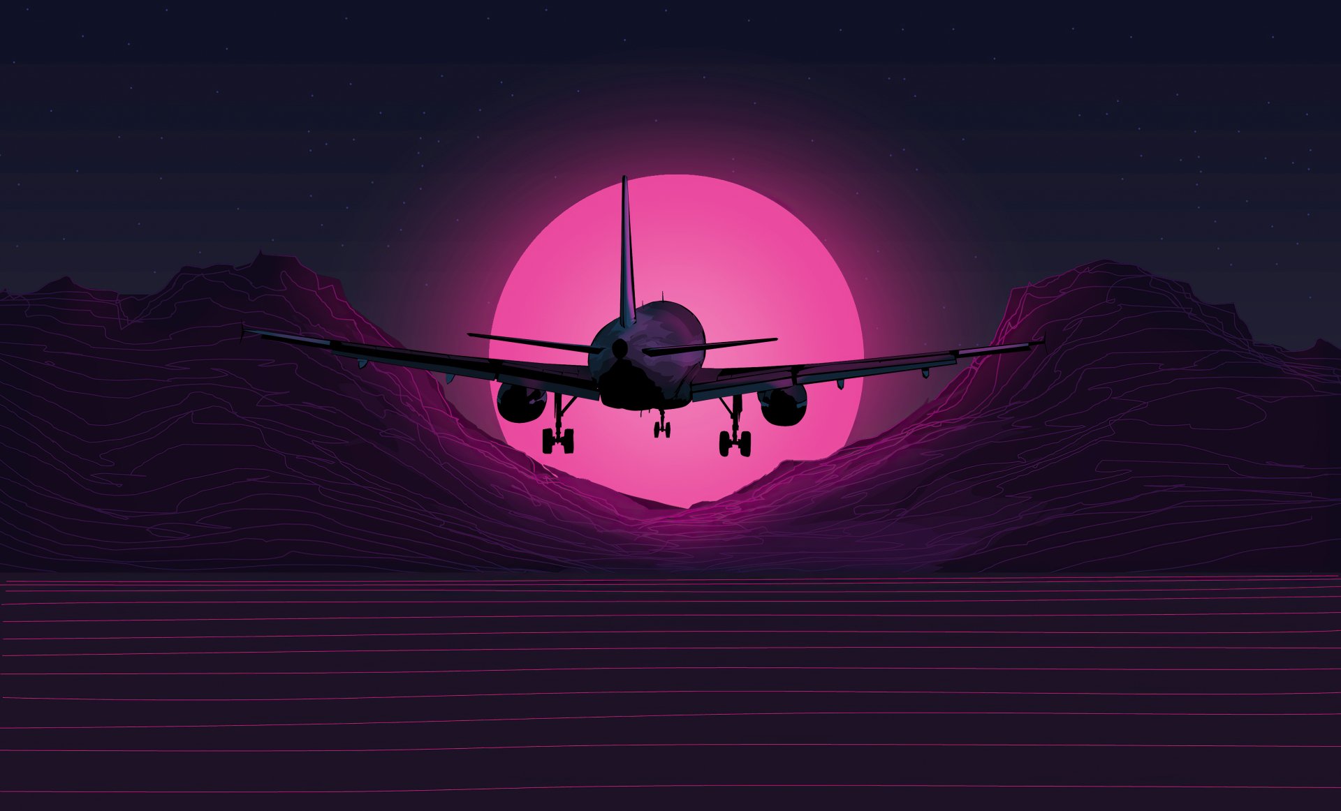 Download Retrowave Airplane Artistic Synthwave 4k Ultra HD Wallpaper by devitant