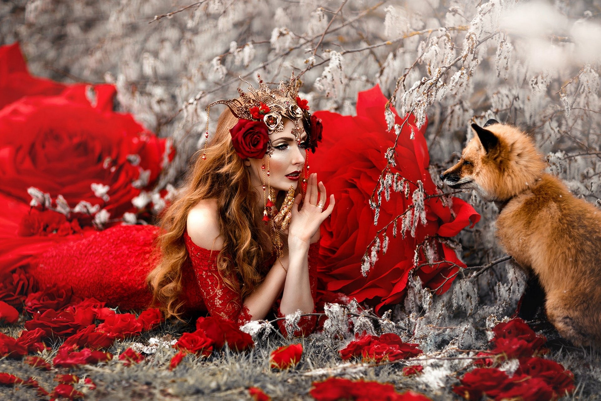 Download Redhead Red Dress Fox Woman Model HD Wallpaper by Melanie Dietze