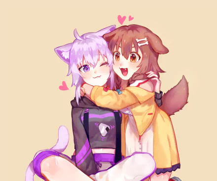 hololive Nekomata Okayu Inugami Korone Anime Virtual Youtuber HD Desktop Wallpaper | Background Image