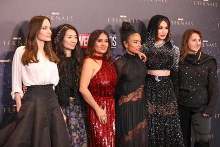 Gemma Chan Lauren Ridloff Salma Hayek Chloé Zhao Angelina Jolie movie Eternals HD Desktop Wallpaper | Background Image