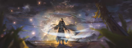 Orsted from Mushoku Tensei: Jobless Reincarnation stands amidst swirling winds in a dramatic 4K Ultra HD anime wallpaper background.