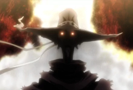 HD PC desktop wallpaper featuring an ominous, shadowy figure with glowing eyes from the anime Afro Samurai, set against a fiery, atmospheric background.