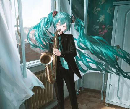 saxophone Hatsune Miku Anime Vocaloid HD Desktop Wallpaper | Background Image