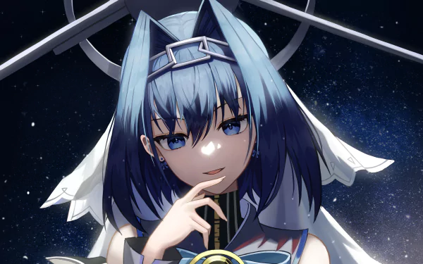HD PC wallpaper featuring Ouro Kronii, a hololive Virtual YouTuber, depicted in anime style with blue hair and a cosmic background.