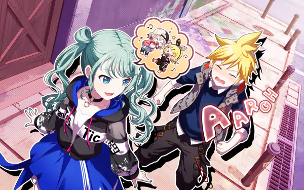 Rin Kagamine Len Kagamine Hatsune Miku Azusawa Kohane video game Project Sekai: Colorful Stage! feat. Hatsune Miku HD Desktop Wallpaper | Background Image