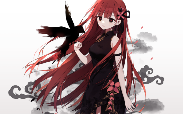 Anime Girl Kimono Crow HD Wallpaper | Background Image
